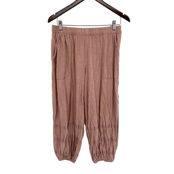 FREE PEOPLE Women's PINK Cropped Joggers LOOSE FIT Size SMALL LACE - Picture 1 of 3